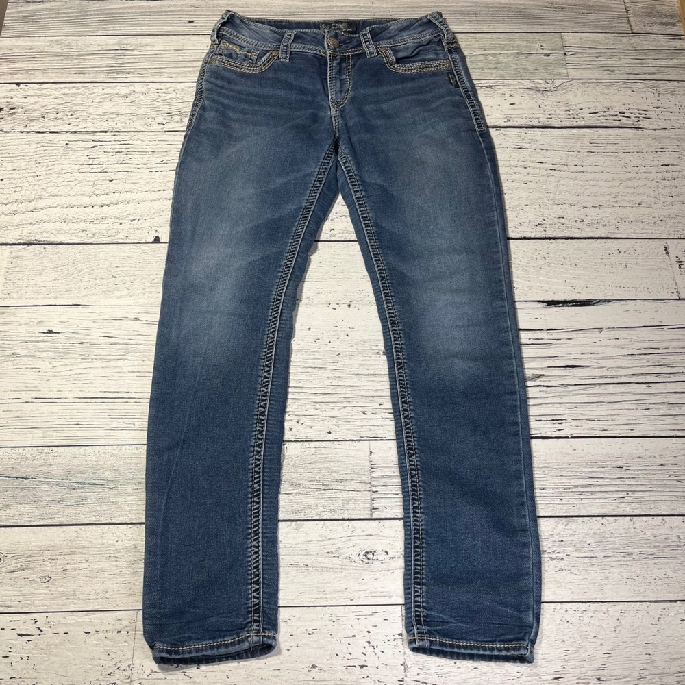 Silver Jeans Co Suki Mid Rise Pencil Skinny Jeans W30 L31 Dark Wash‎ Denim